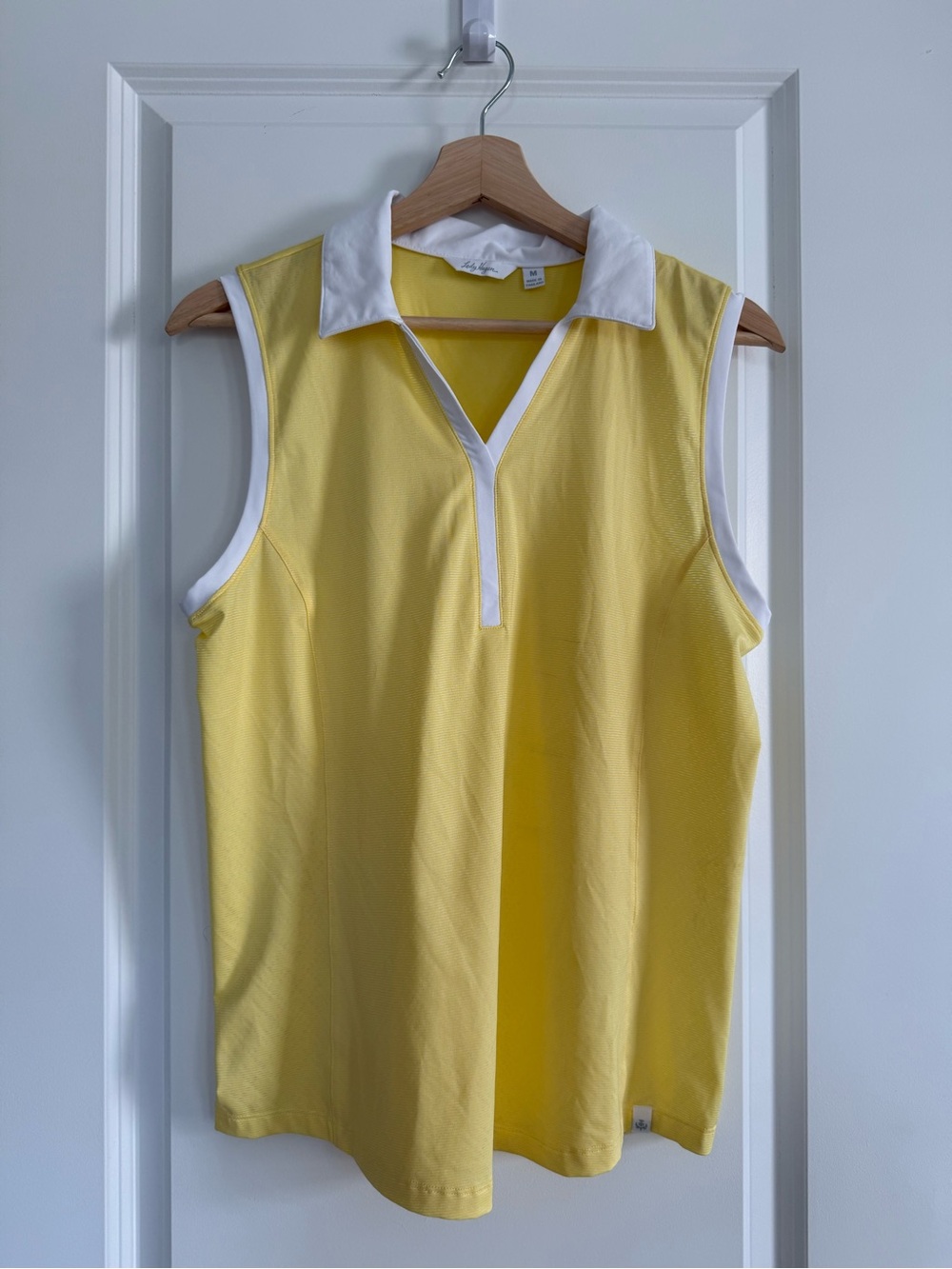 Lady Hagen Yellow Sleeveless Polo Tank with White Trim